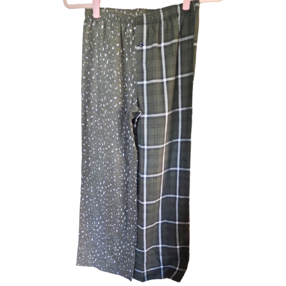 Mixed Print Kids Pajama Pants Olive Green Sz M 8/10